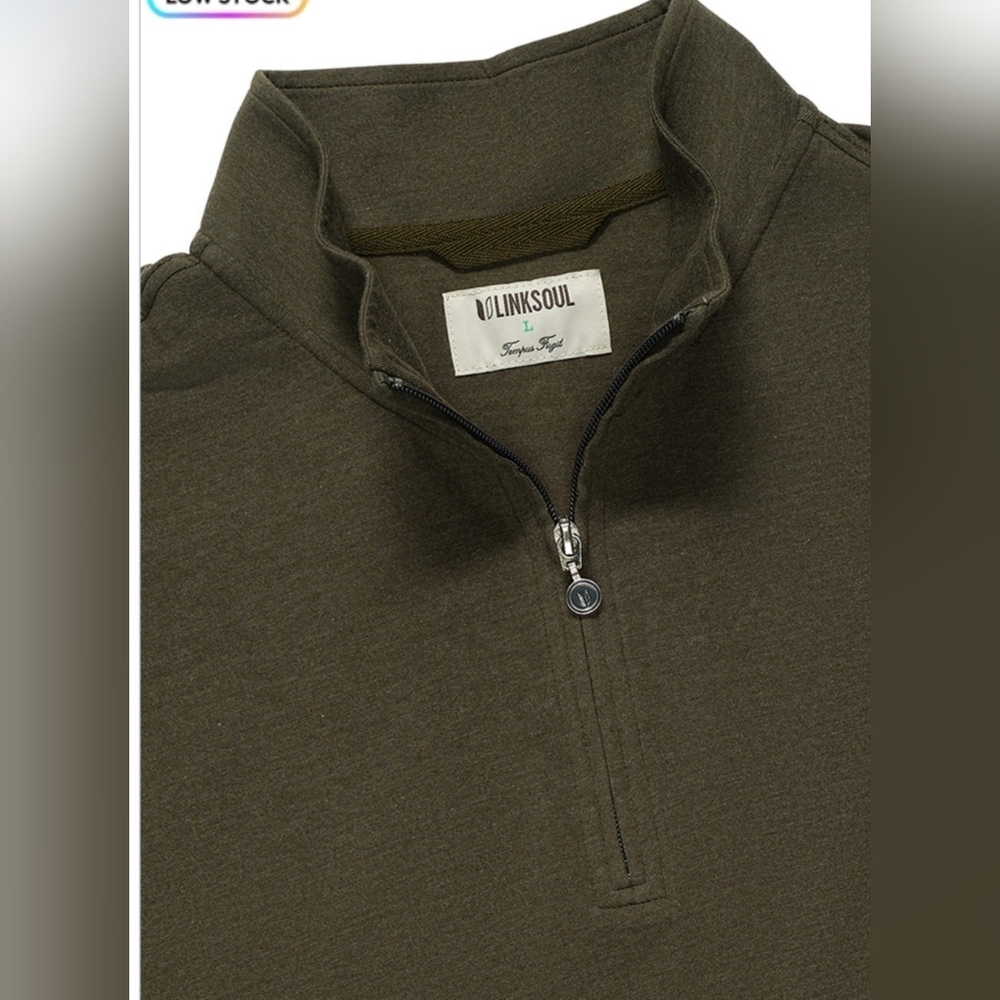 NWT! Linksoul, Linksoul Men's Anza Quarter-Zip, Evergreen Heather , Size M, $98 - Picture 2 of 11